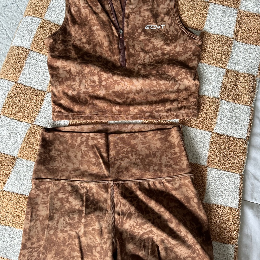 ECHT Brown Patterned Activewear Set